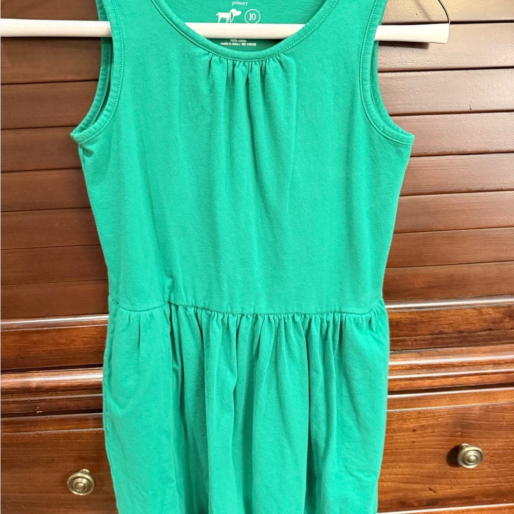 Primary Green Sleeveless Sundress with Crew Neck